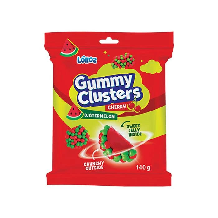 12 x Lolloz Gummy Clusters Watermelon Cherry 140g