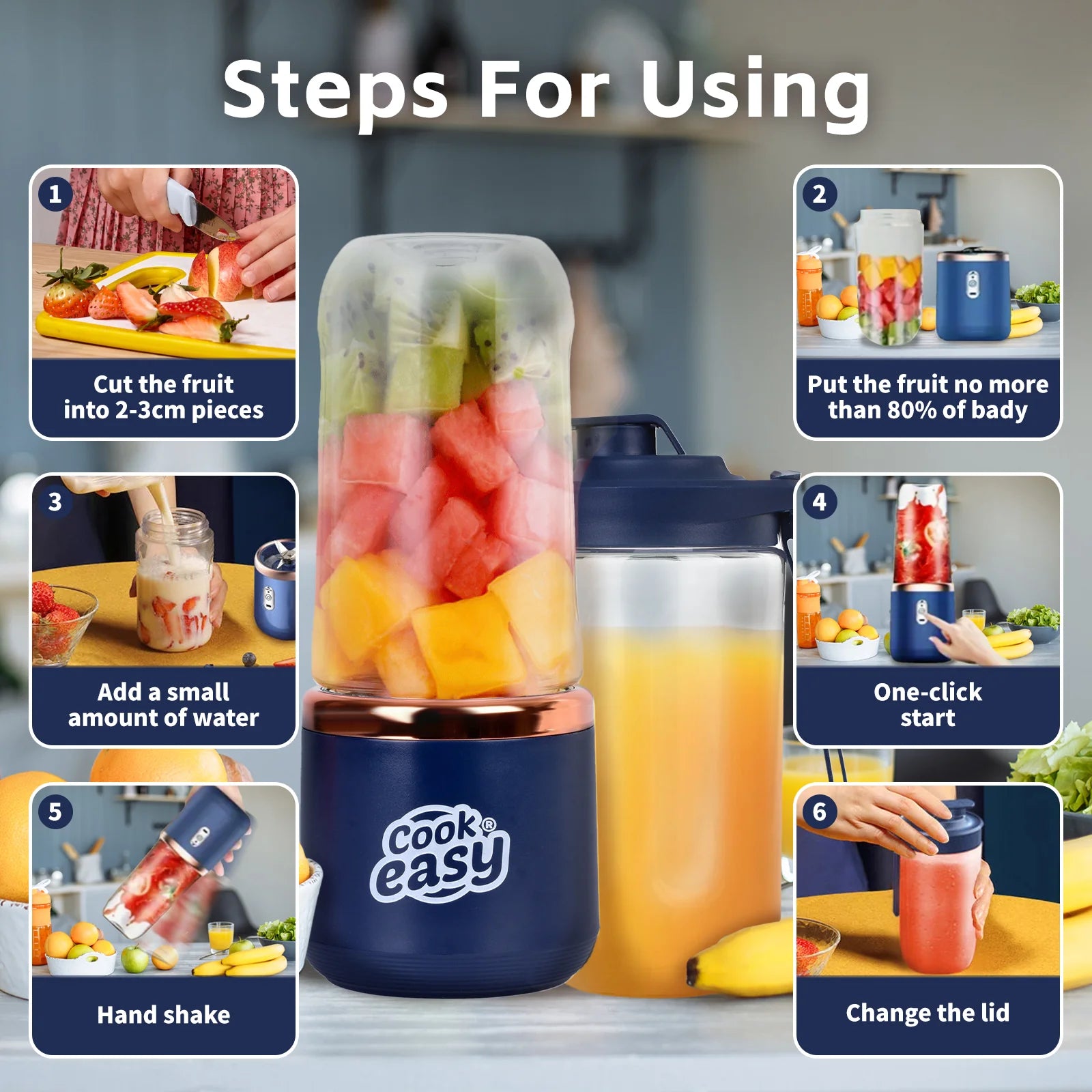 400ml USB-C Rechargeable Portable Juicer with Travel Lid