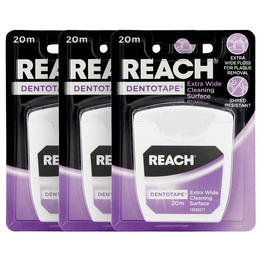 3 Pack x Reach: Dentotape Extra Wide Wax Coated Cleaning Surface (20m)