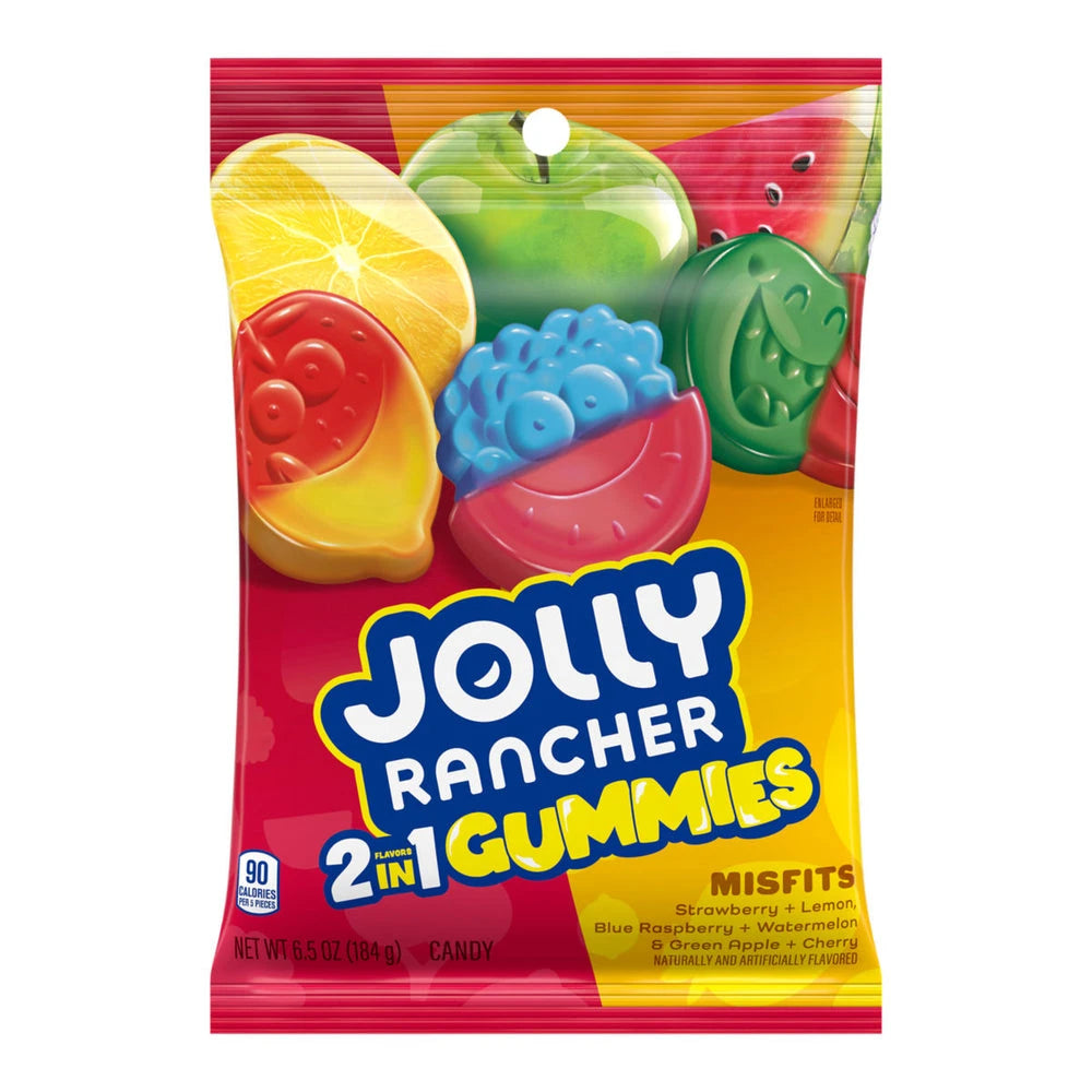 12 x Jolly Rancher 2in1 Gummies Misfits Peg Bag 184g
