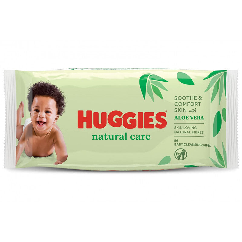 5 Pack x Huggies Natural Care Aloe Vera 56 Baby Wipes