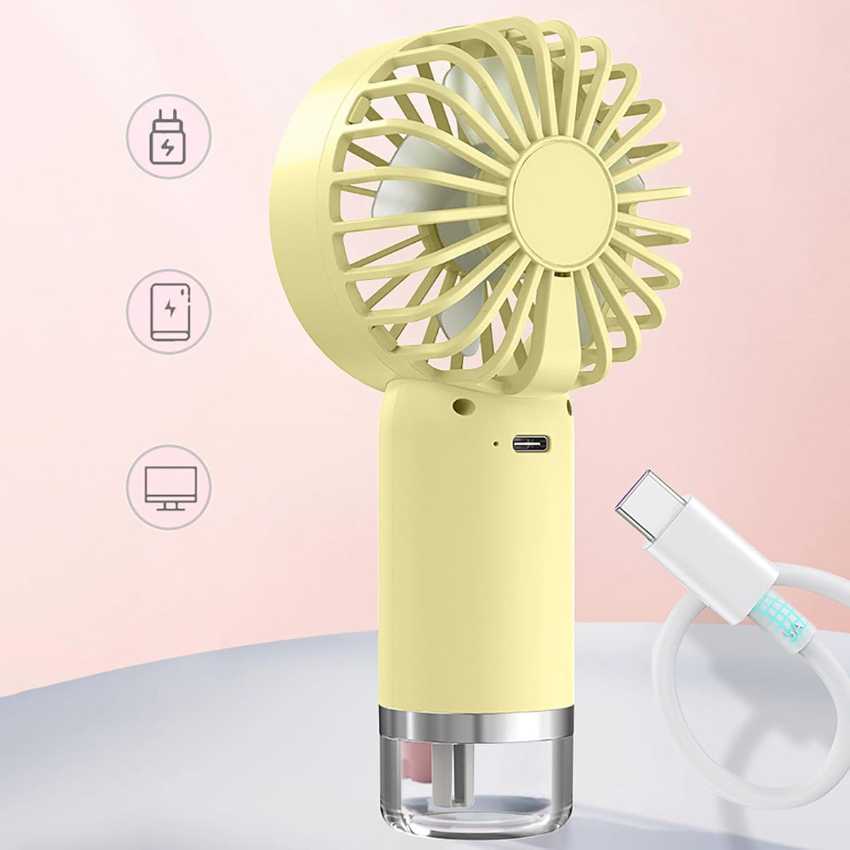 Mini USB Rechargeable Misting Fan – Quiet Portable Handheld Water Spray Cooler