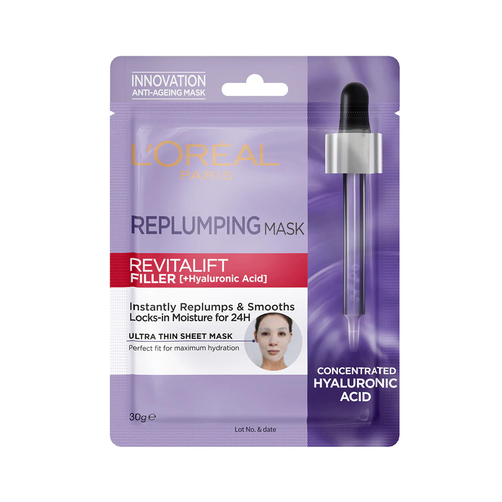 L'Oreal Revitalift Filler [+Hyaluronic Acid] Replumping & Smoothing Sheet Mask 30g