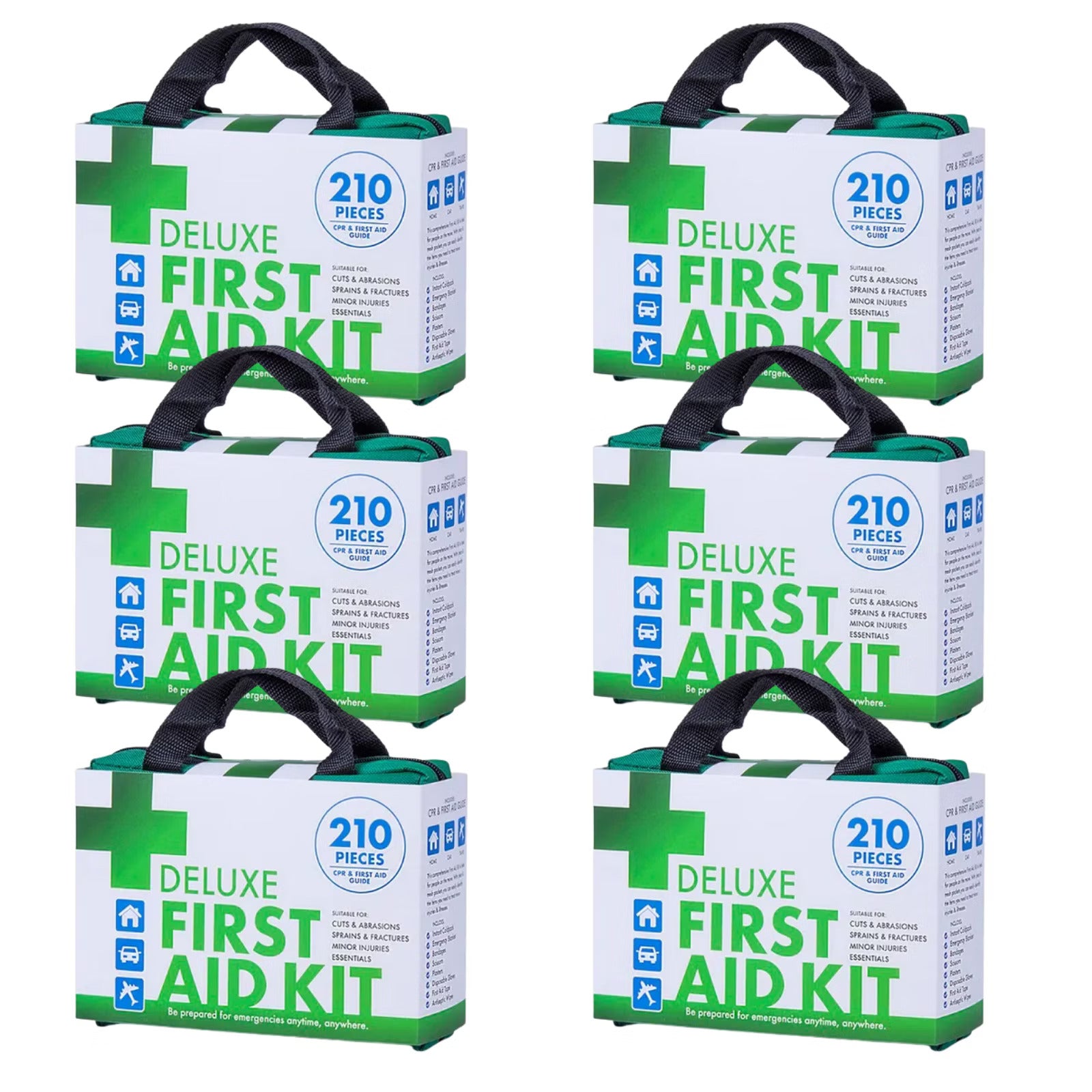 6 Pack x Deluxe First Aid Kit (210 Pieces)
