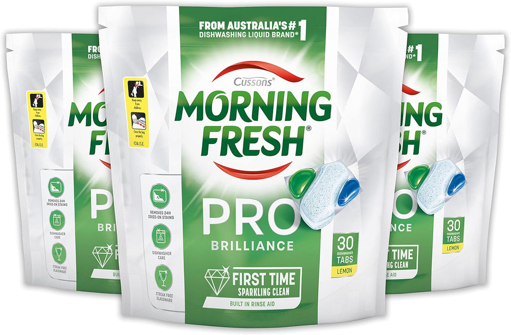3 Pack x Morning Fresh Pro Brilliance Dishwasher 30 Tablets Lemon