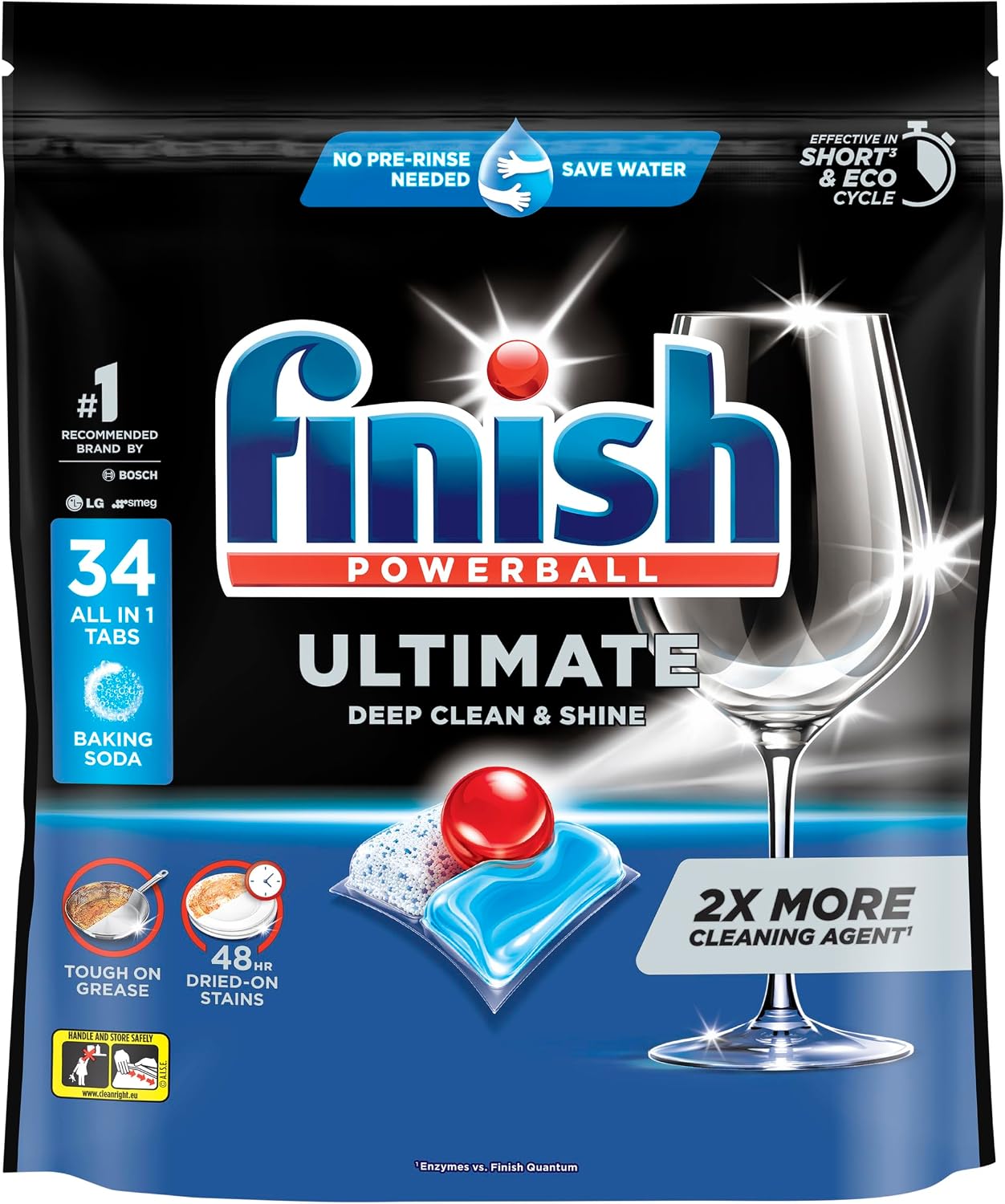 Finish Powerball Ultimate Deep Clean and Shine Baking Soda Dishwasher Tabs PK34