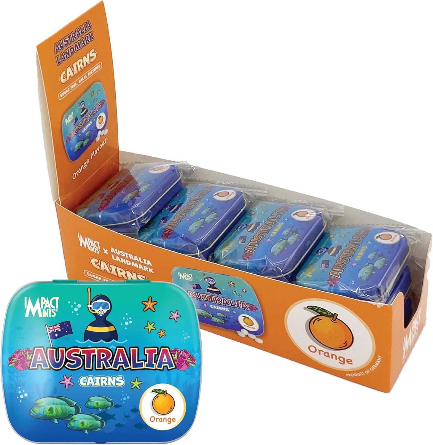 12 x Impact Orange Mints Australia Cairns Candy Tin 14g