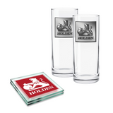 Holden Badged Highball Glasses & Glass Coasters Set