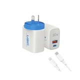 USP White 30W Dual Port Wall Charger With 1m Type-C to Lightning Cable