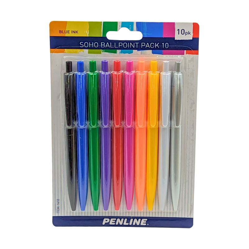6 Pack x Penline Soho Ballpoint Pens Blue 10pc