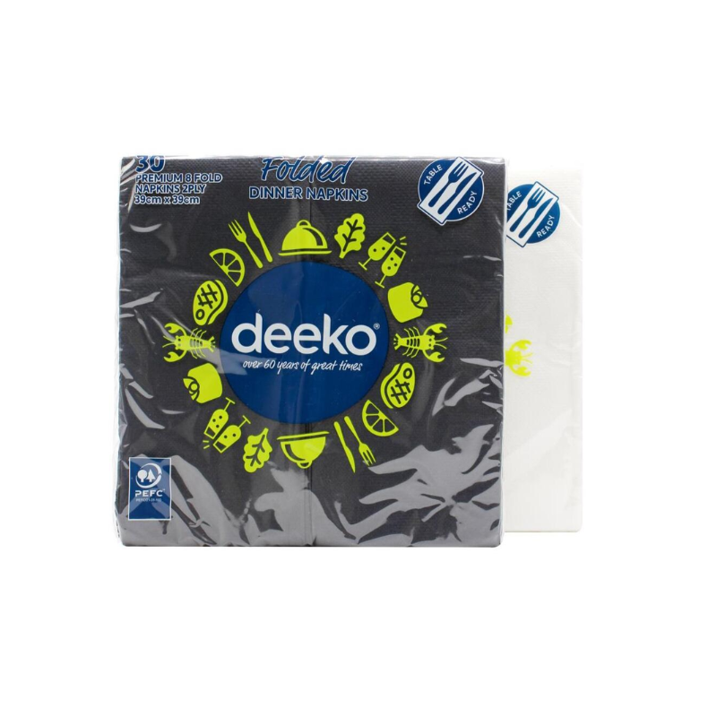 5 Pack x Deeko Folded Dinner Napkins Assorted Black & White 30pc