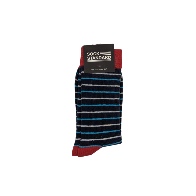 Sock Standard - Blue/White Stripes With Red