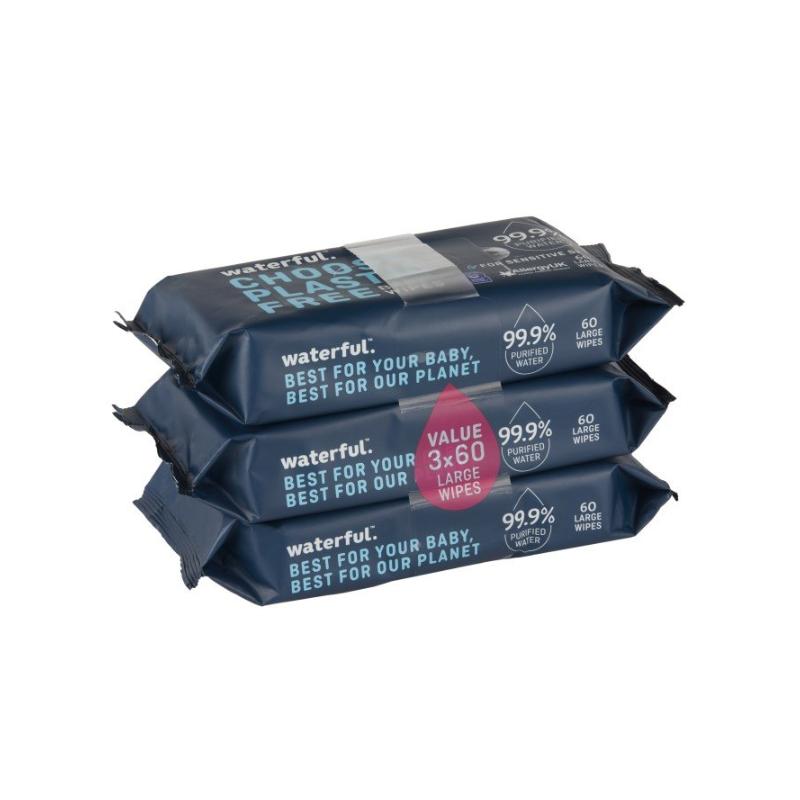 Waterful Plastic-Free Baby Wipes 3 x 60 Pack