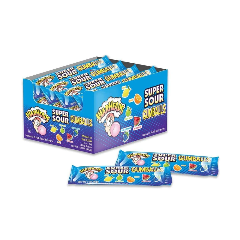 12 Pack x Warheads Super Sour 10-Ball Gumball Tube 56g