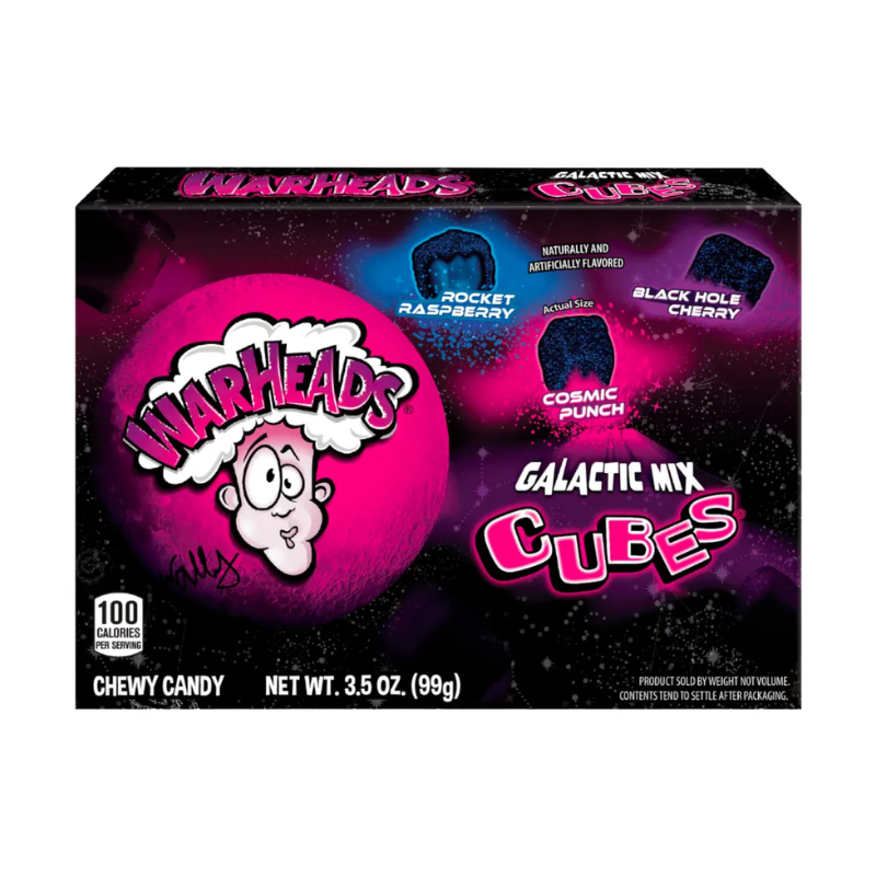 12 Pack x Warheads Galactic Mix Cubes Theatre Box 99g