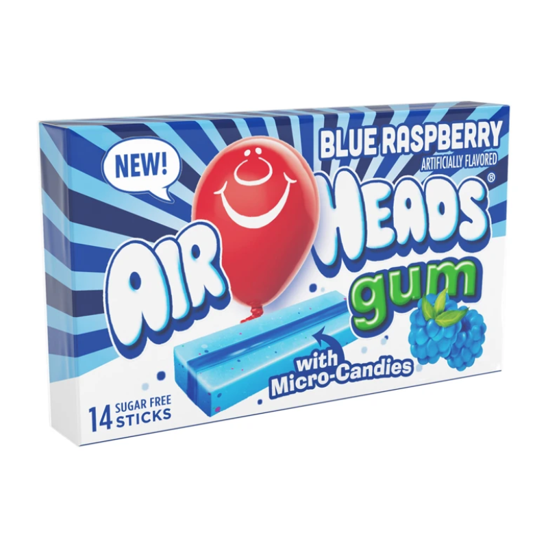12 Pack x Airheads Blue Raspberry Gum 34g