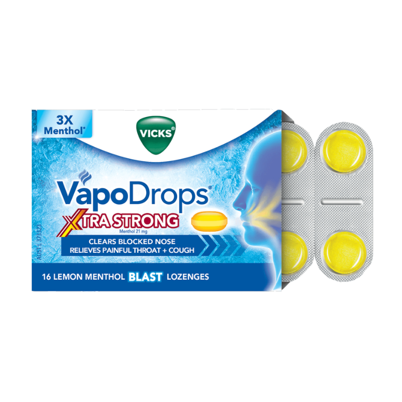 2 Pack x Vicks VapoDrops Xtra Strong Lemon Menthol Blast 16pc
