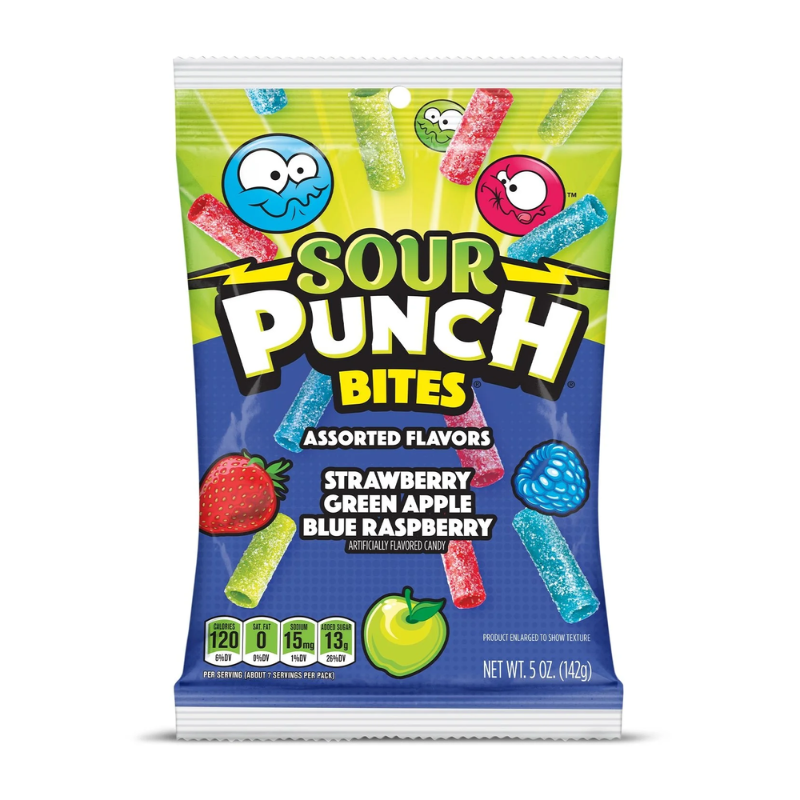 12 Pack x Sour Punch Bites Candy Assorted Flavours - 113g