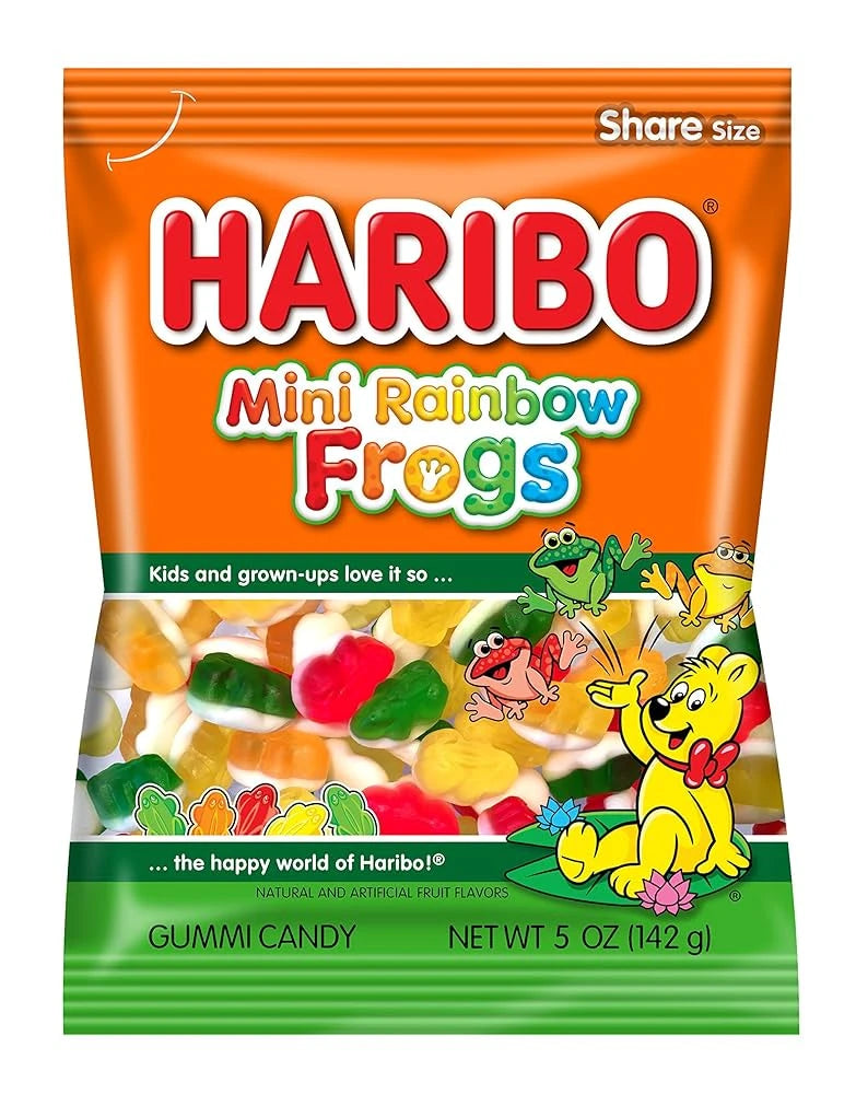 12 x Haribo Mini Rainbow Frogs Peg Bag 141g