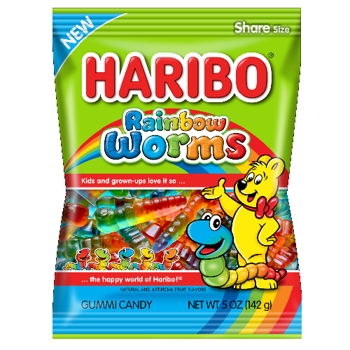12 x Haribo Peg Bag Rainbow Worms 141g