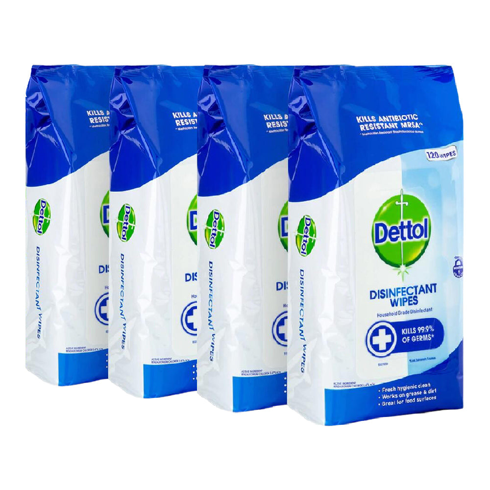 4 Pack x Dettol Antibacterial Disinfectant Cleaning Wipes 120pc