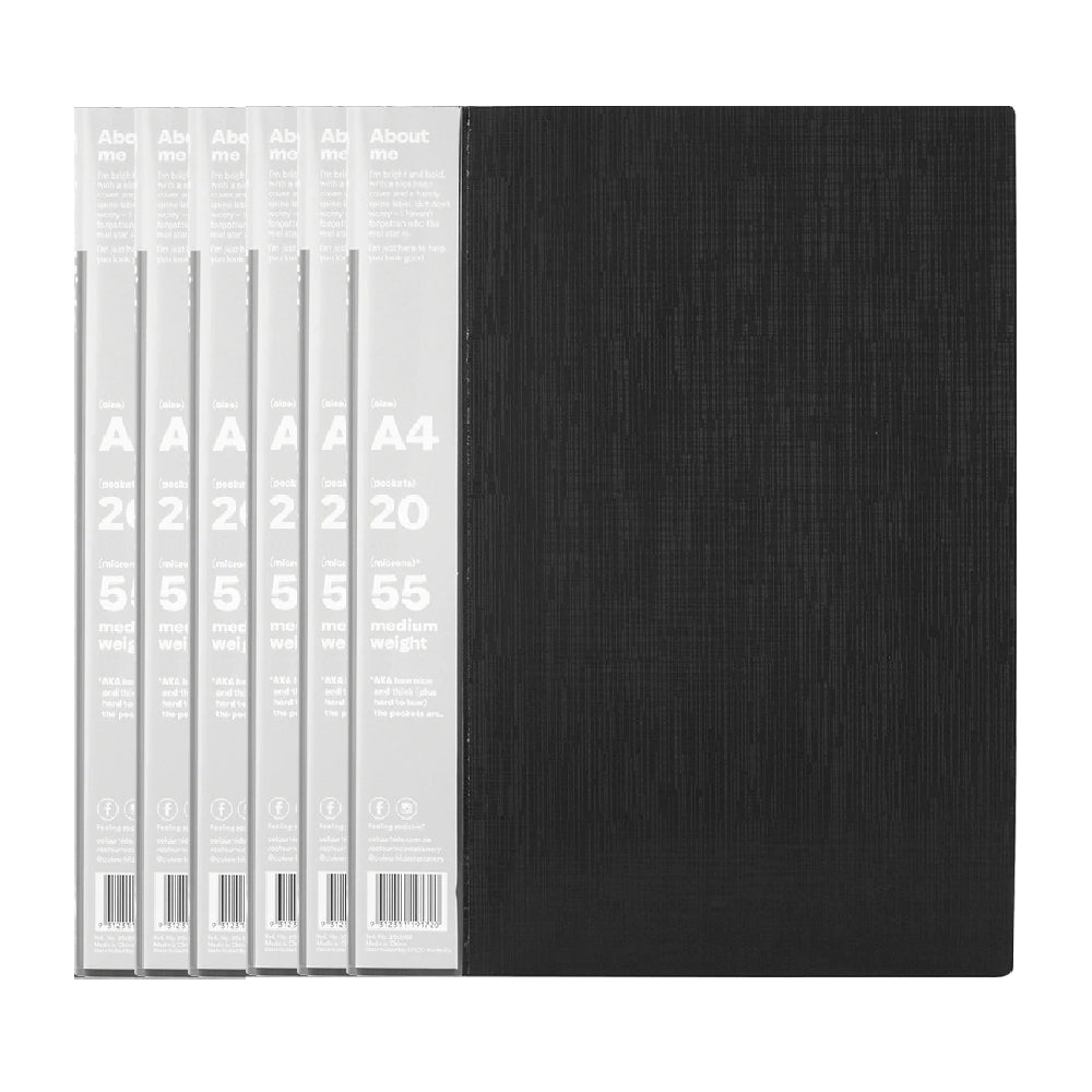 6 Pack x ColourHide A4 My Wingman Display Book Black 20 Pockets