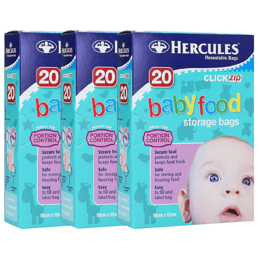 3 Pack x Hercules Baby Food Storage Bags 20pc