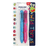3 x Penline 6 Colour Wild things Ballpoint Pens 2 Pack