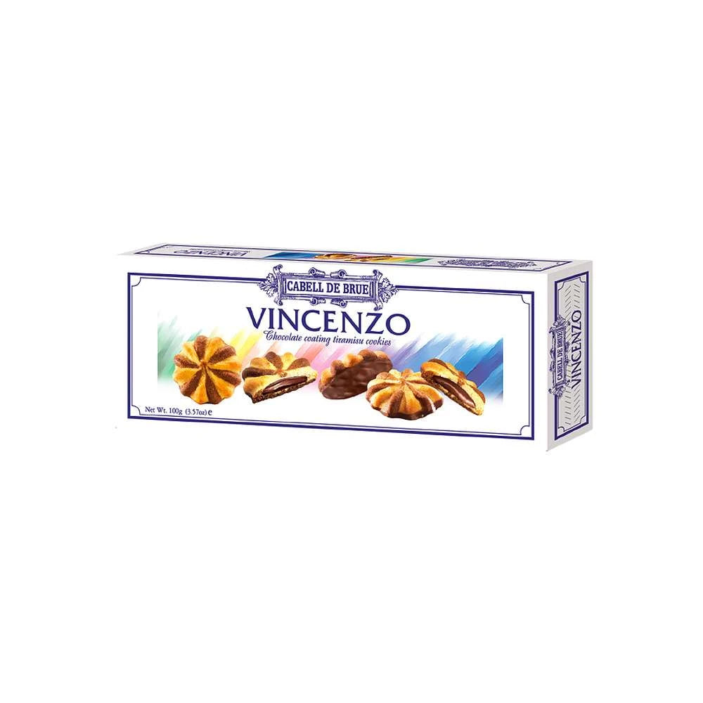 24 Pack x Tatawa Cabell De Brue Vincenzo Choc Coated Tiramisu Cookies 100g