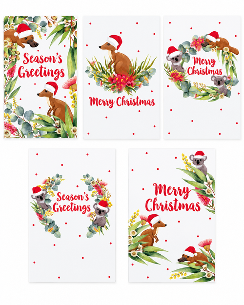 20 Australian Cute Christmas Cards & Envelopes (5 Designs)