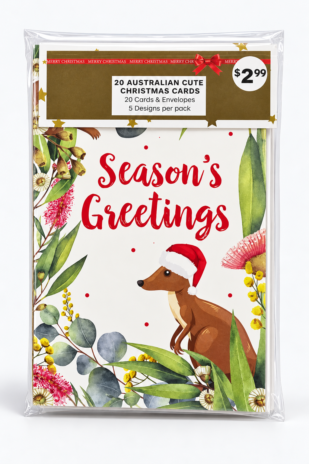 20 Australian Cute Christmas Cards & Envelopes (5 Designs)
