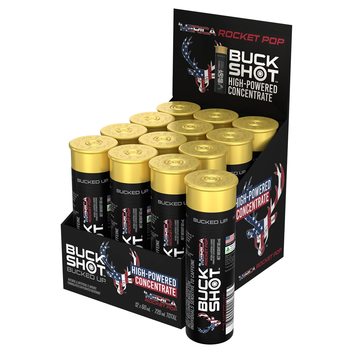 12 Pack x Bucked Up Buck Shots – Rocket Pop 60ml Energy Shot
