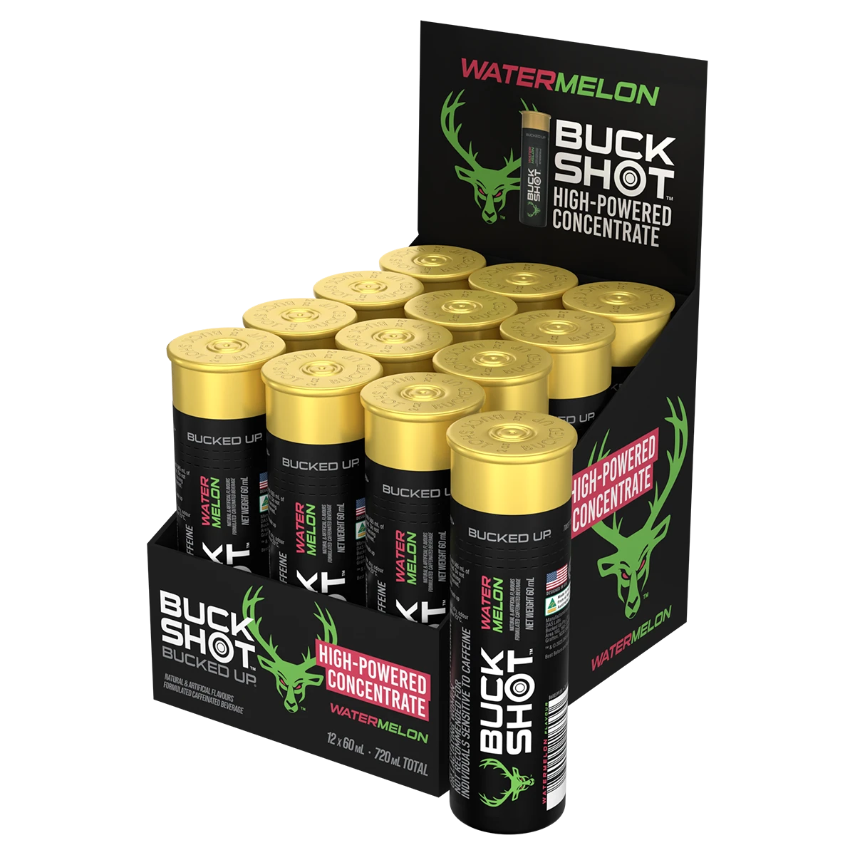 12 Pack x Bucked Up Buck Shots – Watermelon 60ml Energy Shot