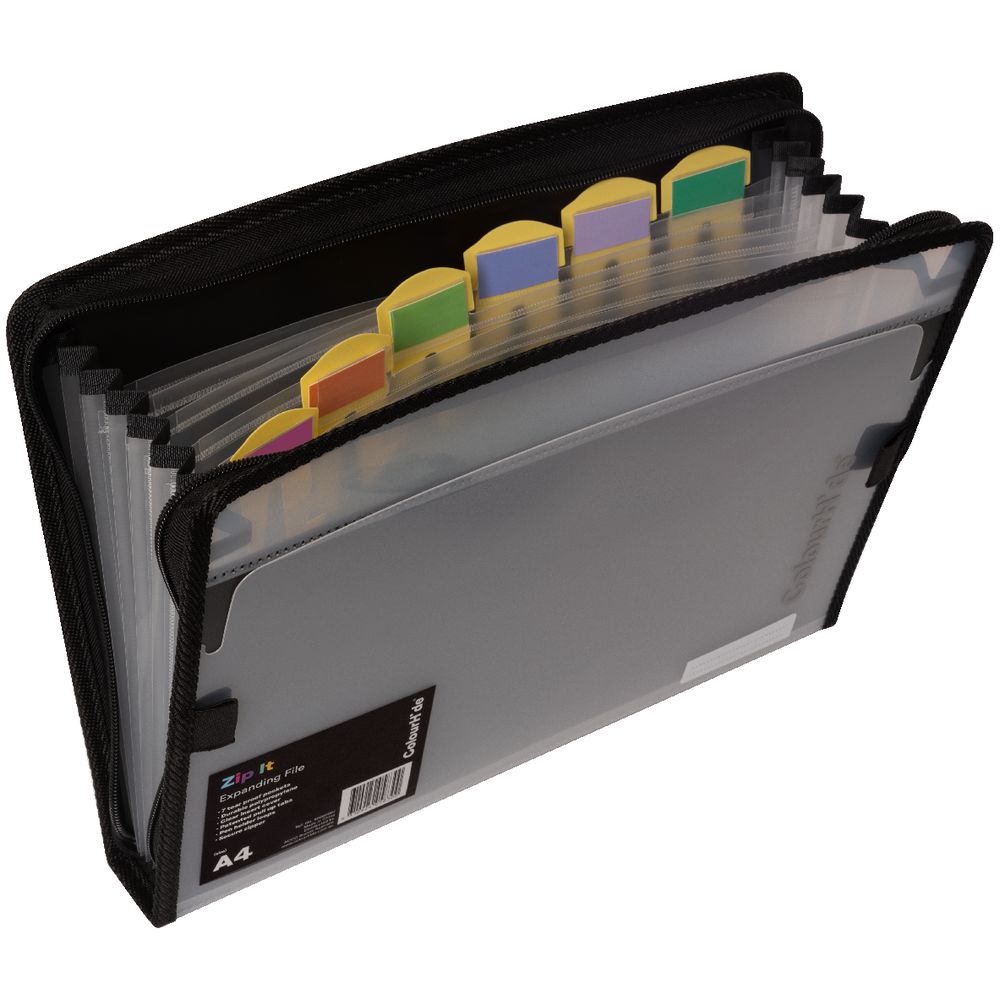 Colourhide Zip It Expanding File Black - 7 Pockets