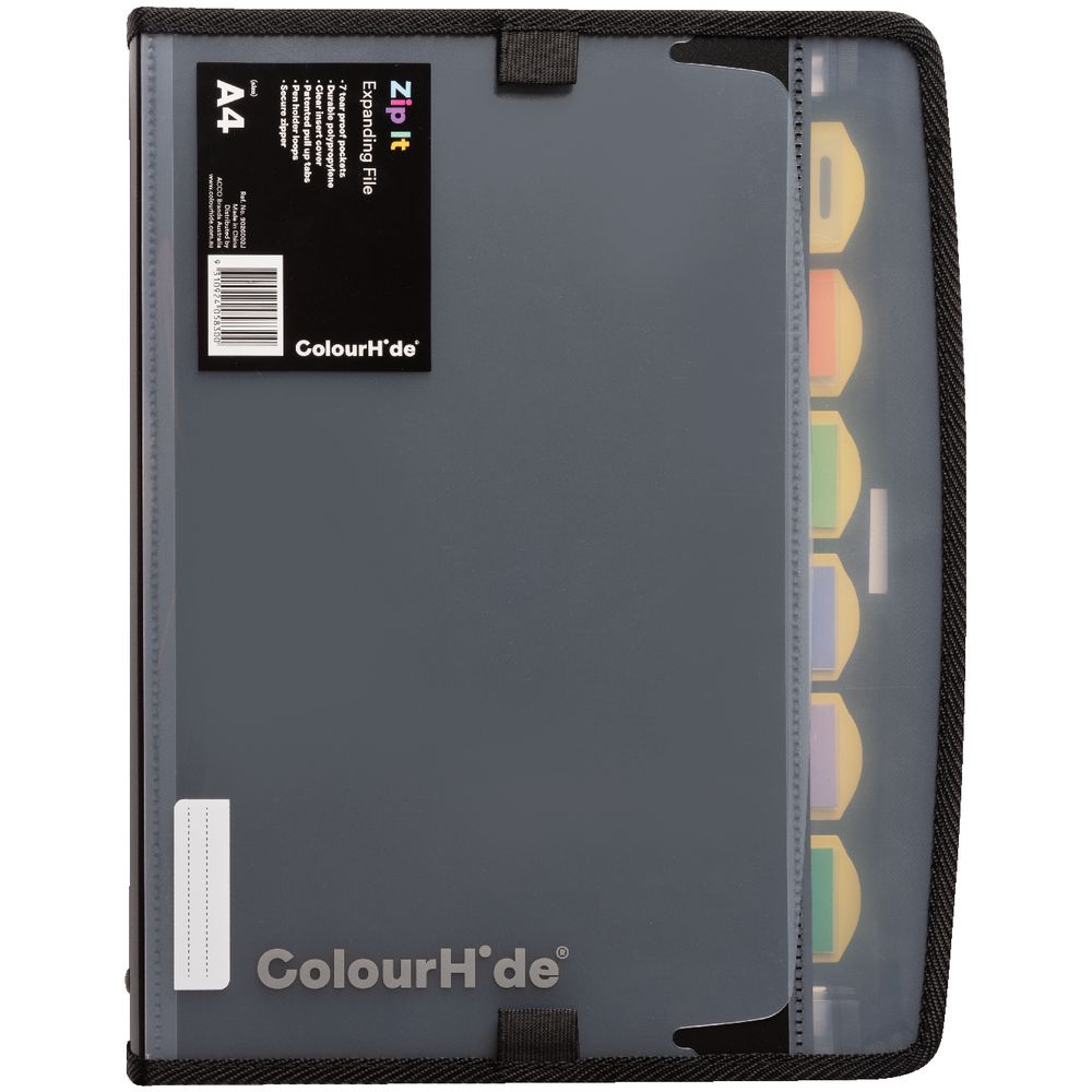 Colourhide Zip It Expanding File Black - 7 Pockets