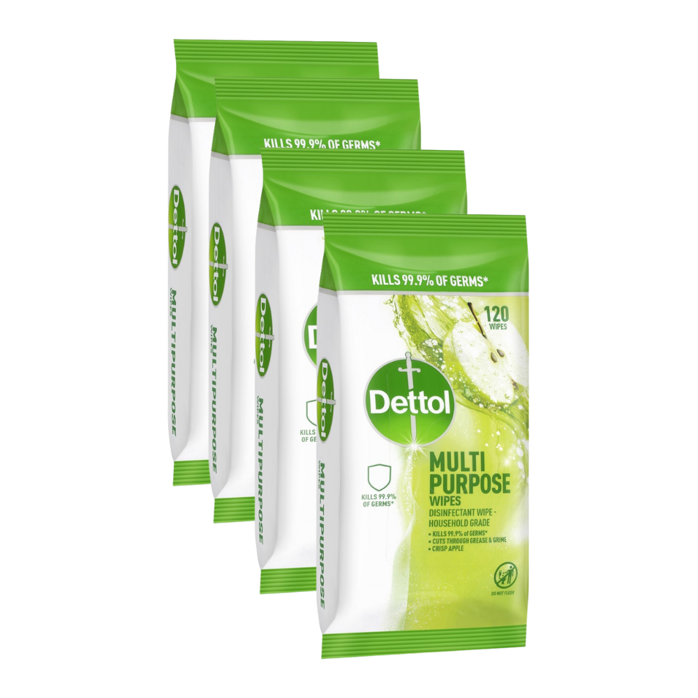 4 Pack x Dettol Multipurpose Wipes Crisp Apple 120pc