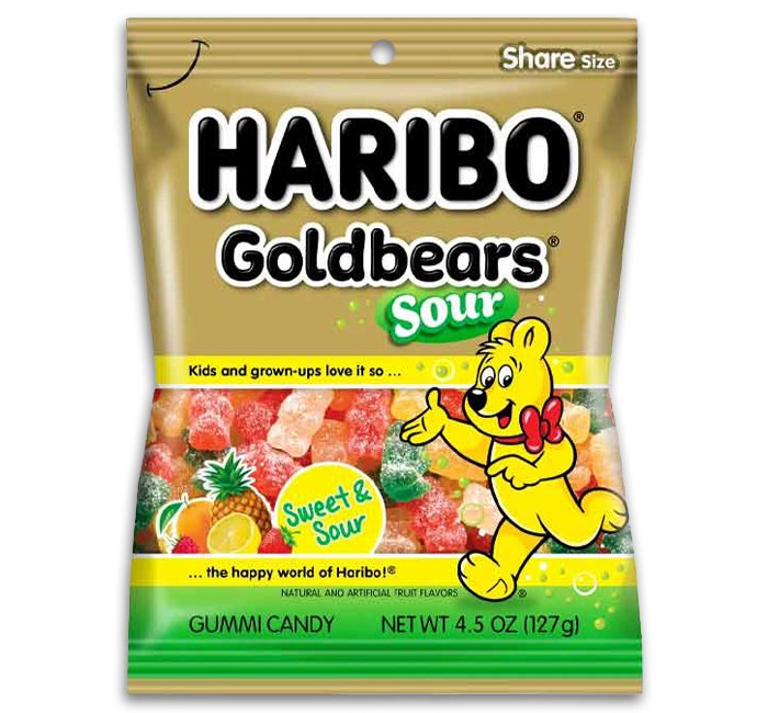 12 x Haribo Peg Bag Sour Gold Bears 128g