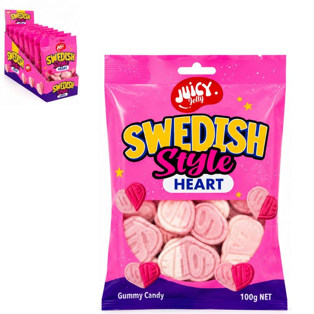 12 x Juicy Jelly Swedish Vanilla & Strawberry Heart Hang Bag 100g