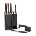 Joseph Joseph Elevate Knives SlimBlock Stainless Steel 5 Piece Kitchen Knife Block Set with ceramic sharpener – Black