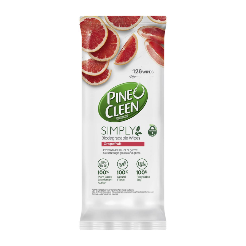 6 Pack x Pine O Cleen Simply Biodegradable Wipes Grapefruit 126pc
