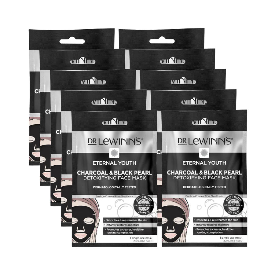 10 Pack x Dr. Lewinn's Eternal Youth Charcoal & Black Pearl Detoxifying Face Mask - 20ml
