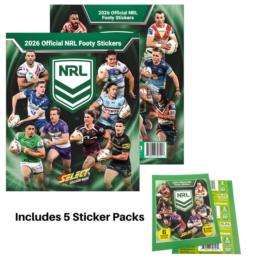 2026 Official NRL Footy Stickers Book + 5 Packs Stickers