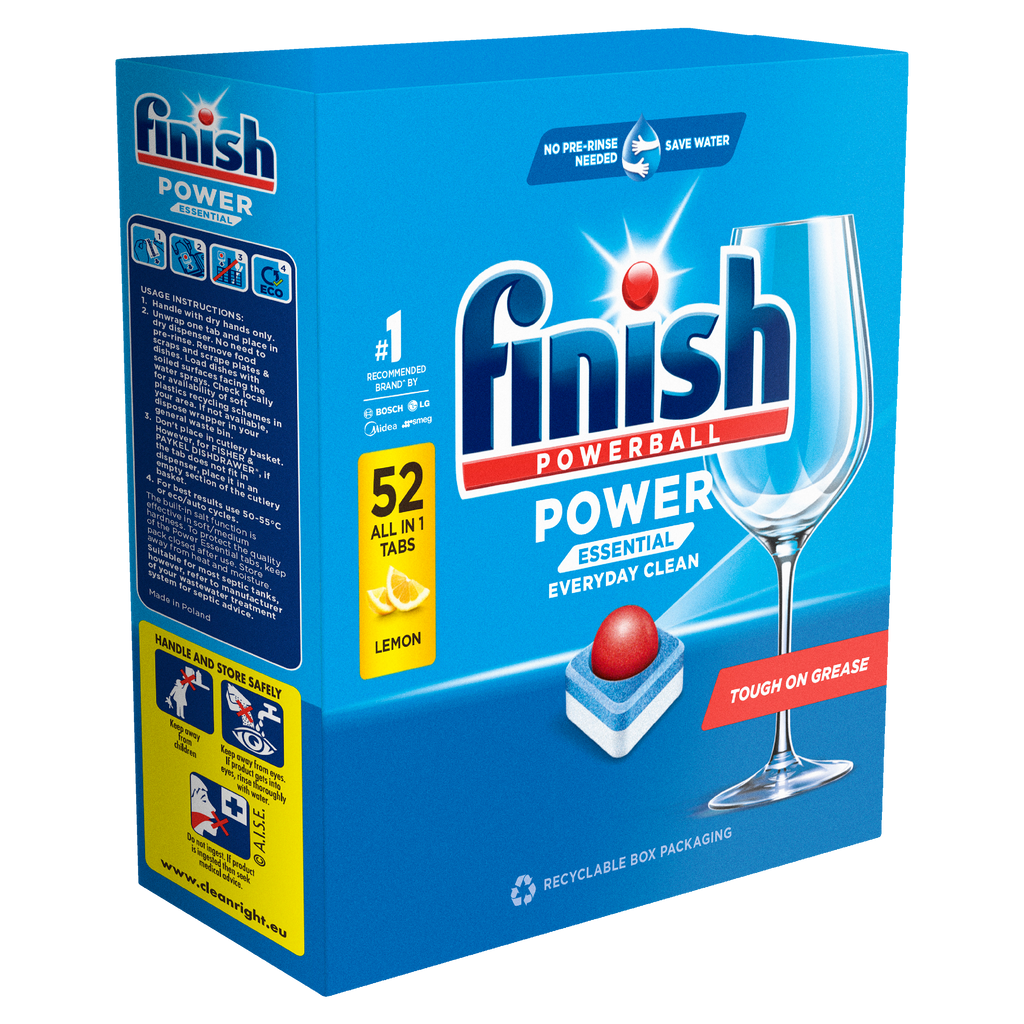 4 x Finish Powerball Power Essential All In 1 Lemon Dishwasher Tablets PK52