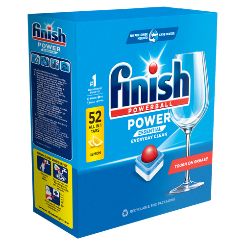 4 x Finish Powerball Power Essential All In 1 Lemon Dishwasher Tablets PK52