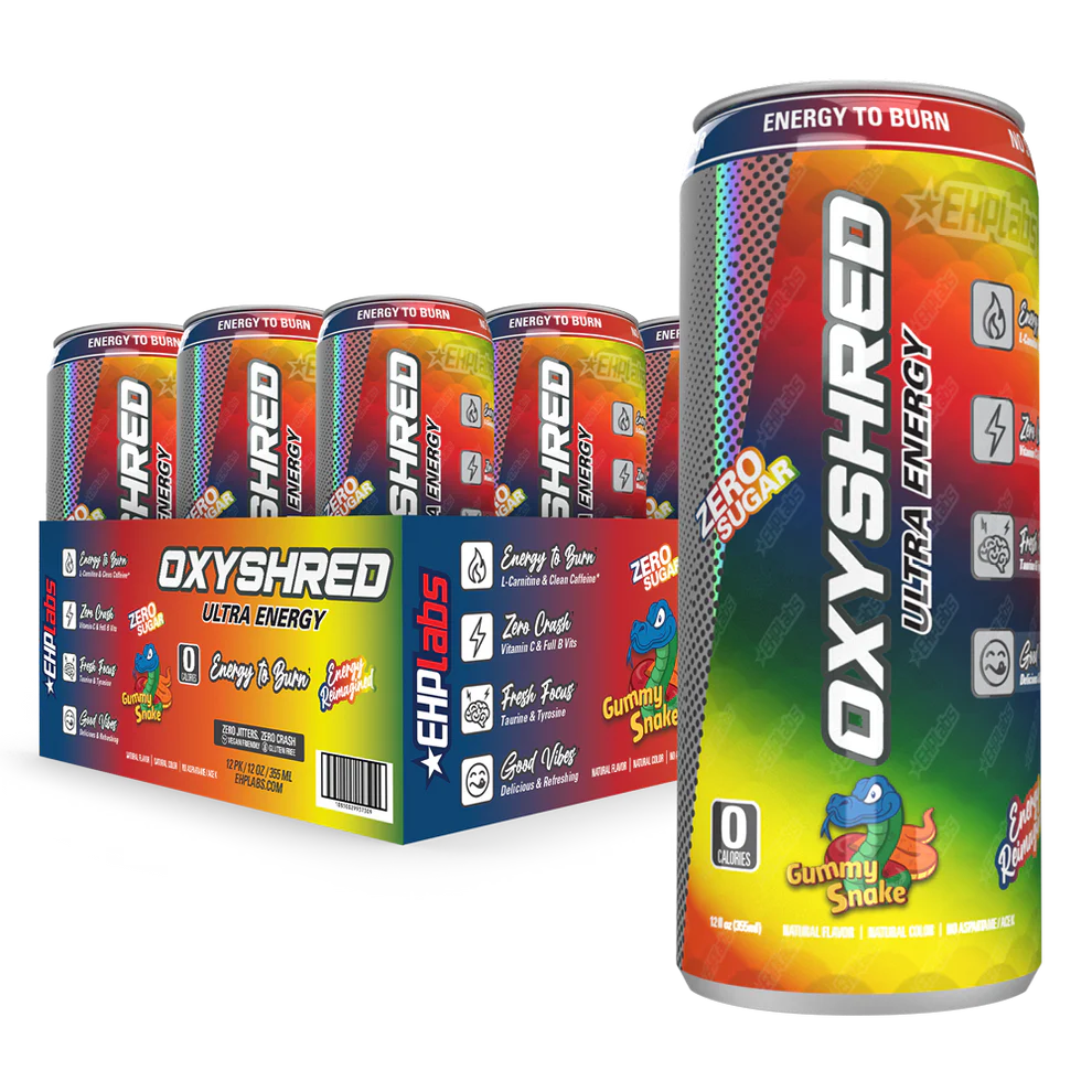 12 Pack x EHP Labs Oxyshred Ultra Energy RTD 355ml - Gummy Snake