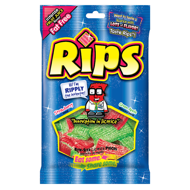 12 x Rips Peg Bag Bite Size Pieces Strwbry / Green Apl 113g