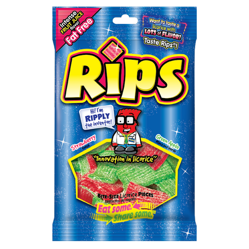 12 x Rips Peg Bag Bite Size Pieces Strwbry / Green Apl 113g