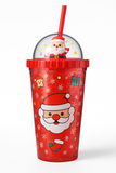 Christmas Santa Plastic Tumbler Cup with Dome Lid & Straw 450ml