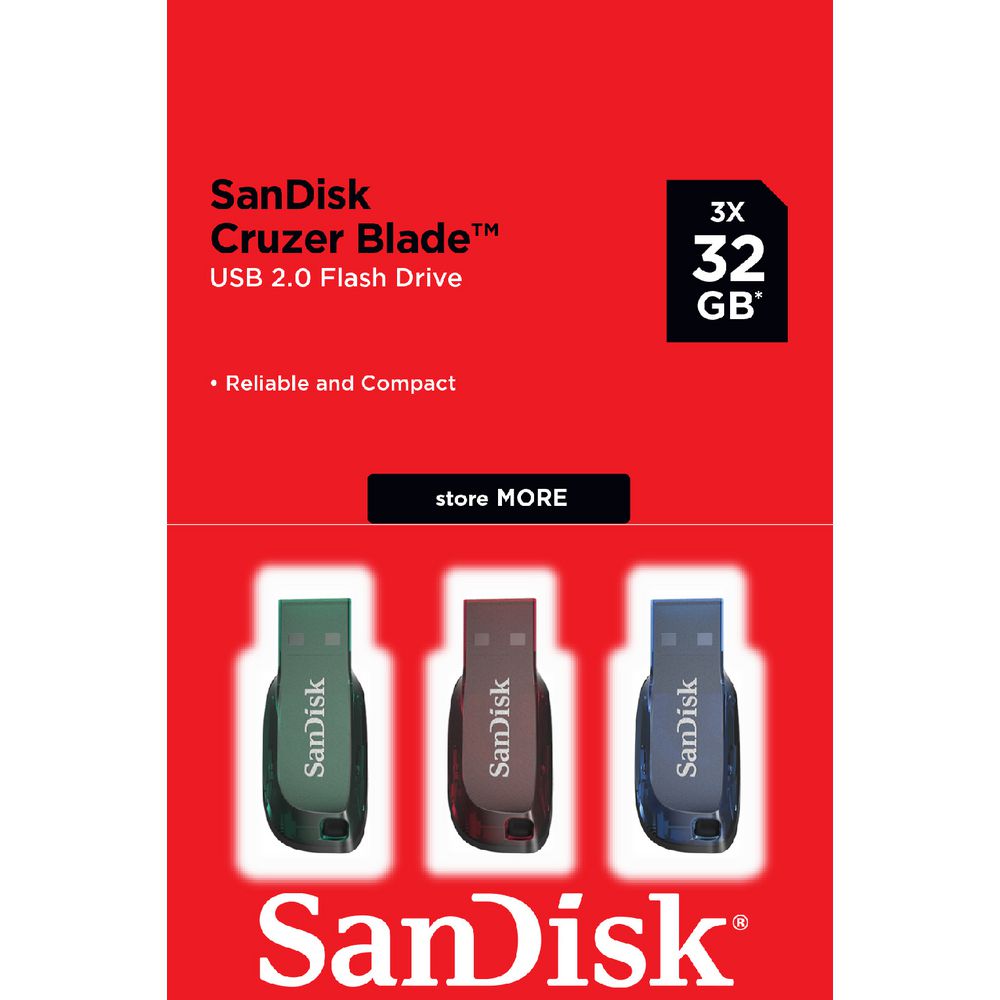 SanDisk Cruzer Blade USB Flash Drive 32GB – 3 Pack