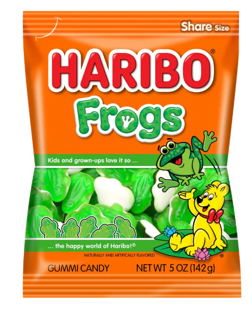 12 Pack x Haribo Frogs Peg Bag 142g